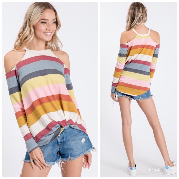 LAST 1! Super Soft Cold Shoulder Striped Top! - Picture 5 of 7